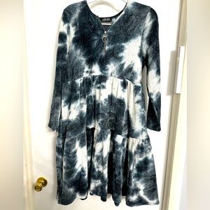 JAPPAREL Washed black and white tie dye ruffle dress